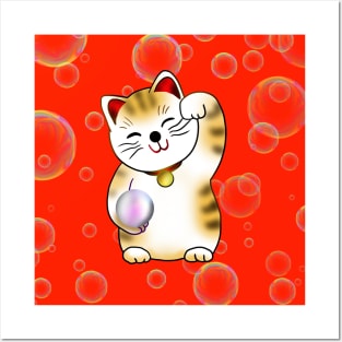 Lucky cat, calico maneki Posters and Art